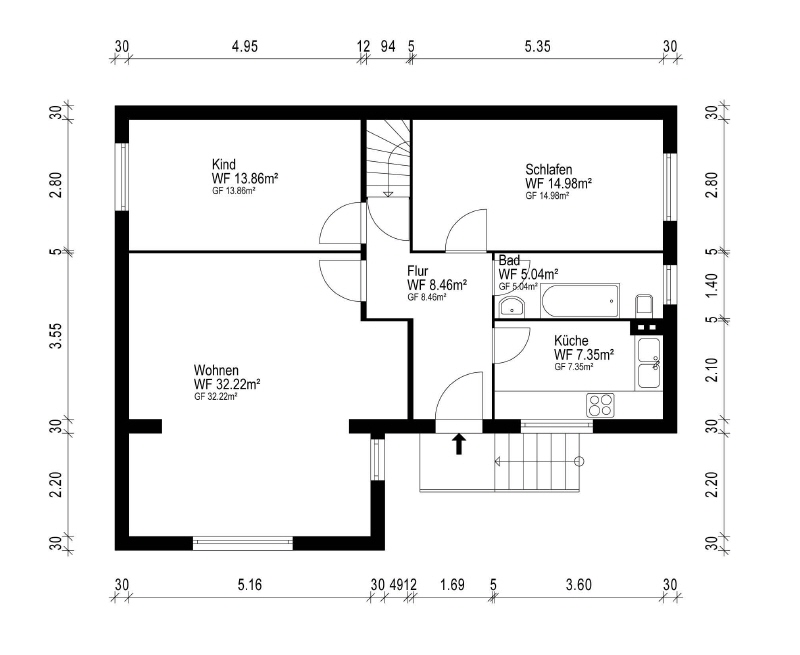 Grundriss EG hinteres Haus